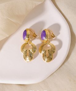 Geometric Curve Enamel Earrings for Women - Colorful Retro Floating Palace Style Long Elegant Ear Clips