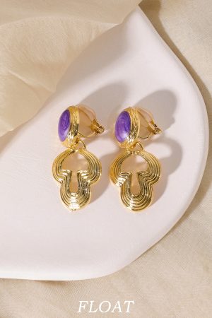Geometric Curve Enamel Earrings for Women - Colorful Retro Floating Palace Style Long Elegant Ear Clips