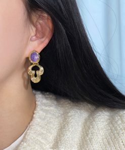 Geometric Curve Enamel Earrings for Women - Colorful Retro Floating Palace Style Long Elegant Ear Clips