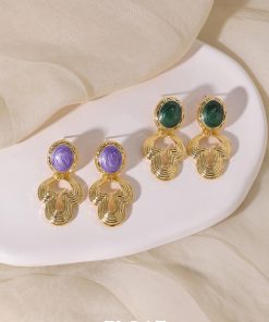 Geometric Curve Enamel Earrings for Women - Colorful Retro Floating Palace Style Long Elegant Ear Clips