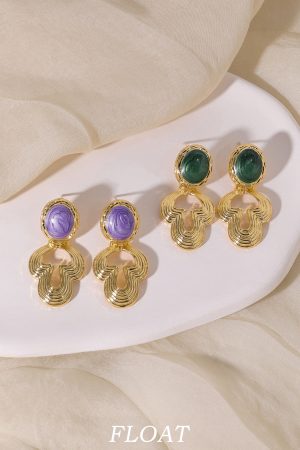 Geometric Curve Enamel Earrings for Women - Colorful Retro Floating Palace Style Long Elegant Ear Clips