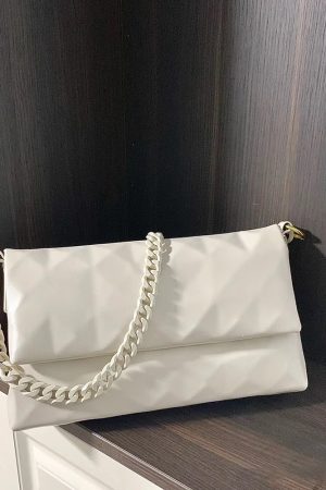 Geometric Diamond-Patterned Chain Bag for Women - Versatile Textured Shoulder Crossbody Bag - French Style Summer Fashion 2025