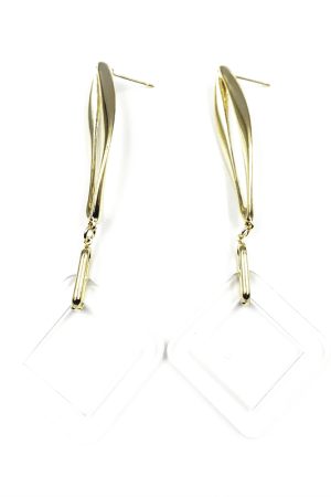 Geometric Diamond-Shaped Acrylic Earrings - Exaggerated Transparent Metal Design for Slimming Face - Fashionable Accessories