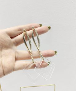 Geometric Diamond-Shaped Acrylic Earrings - Exaggerated Transparent Metal Design for Slimming Face - Fashionable Accessories