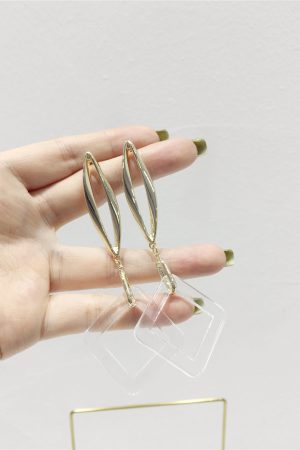 Geometric Diamond-Shaped Acrylic Earrings - Exaggerated Transparent Metal Design for Slimming Face - Fashionable Accessories