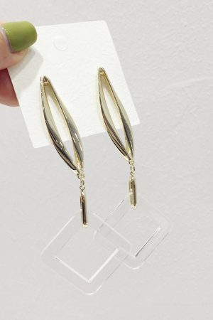 Geometric Diamond-Shaped Acrylic Earrings - Exaggerated Transparent Metal Design for Slimming Face - Fashionable Accessories