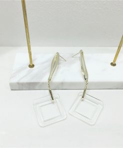 Geometric Diamond-Shaped Acrylic Earrings - Exaggerated Transparent Metal Design for Slimming Face - Fashionable Accessories