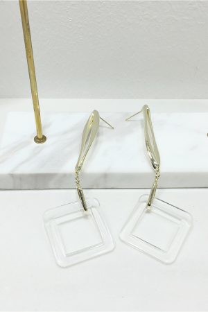 Geometric Diamond-Shaped Acrylic Earrings - Exaggerated Transparent Metal Design for Slimming Face - Fashionable Accessories