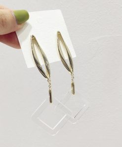 Geometric Diamond-Shaped Acrylic Earrings - Exaggerated Transparent Metal Design for Slimming Face - Fashionable Accessories