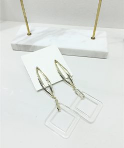 Geometric Diamond-Shaped Acrylic Earrings - Exaggerated Transparent Metal Design for Slimming Face - Fashionable Accessories
