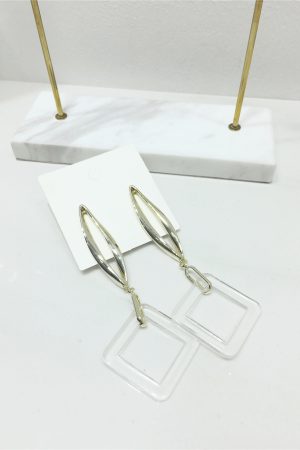 Geometric Diamond-Shaped Acrylic Earrings - Exaggerated Transparent Metal Design for Slimming Face - Fashionable Accessories