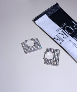 Geometric Diamond-Studded Handbag Ear Clips - High-Fashion European & American Style Earrings