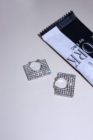 Geometric Diamond-Studded Handbag Ear Clips - High-Fashion European & American Style Earrings