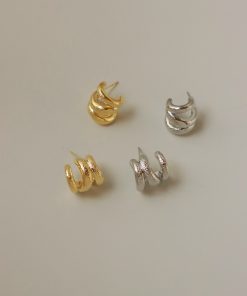 Geometric Gold-Plated Hammered Texture Multi-Layer Coil Earrings - Minimalist Everyday Style for Commuting and Casual Wear