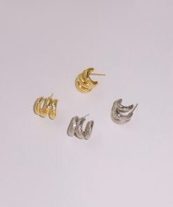 Geometric Gold-Plated Hammered Texture Multi-Layer Coil Earrings - Minimalist Everyday Style for Commuting and Casual Wear