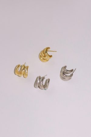Geometric Gold-Plated Hammered Texture Multi-Layer Coil Earrings - Minimalist Everyday Style for Commuting and Casual Wear