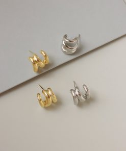 Geometric Gold-Plated Hammered Texture Multi-Layer Coil Earrings - Minimalist Everyday Style for Commuting and Casual Wear