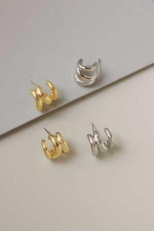 Geometric Gold-Plated Hammered Texture Multi-Layer Coil Earrings - Minimalist Everyday Style for Commuting and Casual Wear