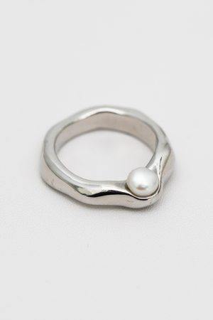 Geometric Irregular Shiny Pearl Ring for Women - Fashionable European American Style Finger Ring, Trendy French Design