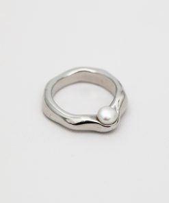 Geometric Irregular Shiny Pearl Ring for Women - Fashionable European American Style Finger Ring, Trendy French Design