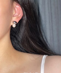 Geometric Silver Round Ball Pearl Stud Earrings for Women - Floating Cool Style Minimalist French Ear Clips