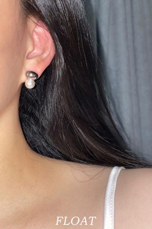 Geometric Silver Round Ball Pearl Stud Earrings for Women - Floating Cool Style Minimalist French Ear Clips