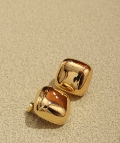 Geometric Three-Dimensional Shiny Surface Earrings in S925 Silver Pin | Vacation Style Retro Minimalist Fashion Jewelry