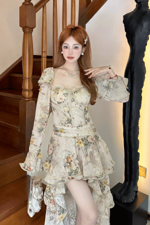 Gilded Swan Strapless Dress with Heavy Gold Thread Embroidery, Pleated Front, Ruffled Short Back - Elegant Evening Wear
