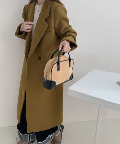 Ginger Yellow Woolen Mid-Length Coat for Women, Vintage Suit Collar, Thick Winter Overcoat, High-End Fashion