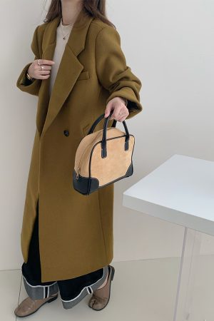 Ginger Yellow Woolen Mid-Length Coat for Women, Vintage Suit Collar, Thick Winter Overcoat, High-End Fashion