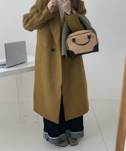Ginger Yellow Woolen Mid-Length Coat for Women, Vintage Suit Collar, Thick Winter Overcoat, High-End Fashion