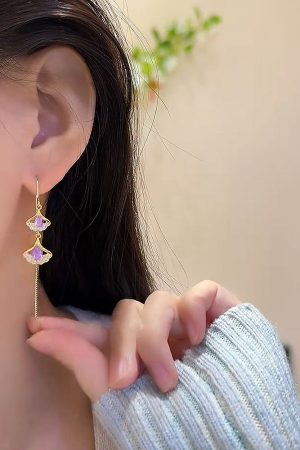 Ginkgo Leaf Amethyst Tassel Earrings for Women - Exquisite Versatile Design, Niche Luxury Jewelry, Trendy Accessories