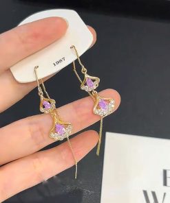 Ginkgo Leaf Amethyst Tassel Earrings for Women - Exquisite Versatile Design, Niche Luxury Jewelry, Trendy Accessories