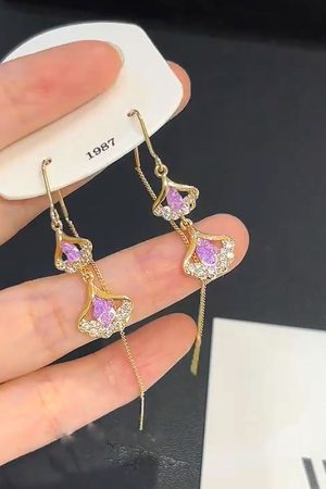 Ginkgo Leaf Amethyst Tassel Earrings for Women - Exquisite Versatile Design, Niche Luxury Jewelry, Trendy Accessories