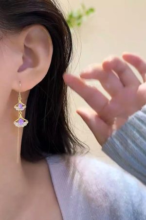 Ginkgo Leaf Amethyst Tassel Earrings for Women - Exquisite Versatile Design, Niche Luxury Jewelry, Trendy Accessories