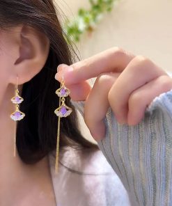 Ginkgo Leaf Amethyst Tassel Earrings for Women - Exquisite Versatile Design, Niche Luxury Jewelry, Trendy Accessories