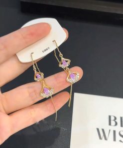 Ginkgo Leaf Amethyst Tassel Earrings for Women - Exquisite Versatile Design, Niche Luxury Jewelry, Trendy Accessories