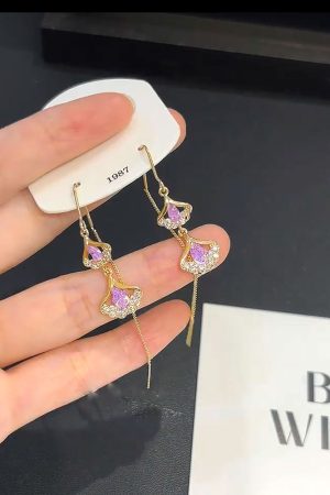 Ginkgo Leaf Amethyst Tassel Earrings for Women - Exquisite Versatile Design, Niche Luxury Jewelry, Trendy Accessories