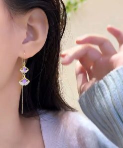 Ginkgo Leaf Amethyst Tassel Earrings for Women - Exquisite Versatile Design, Niche Luxury Jewelry, Trendy Accessories
