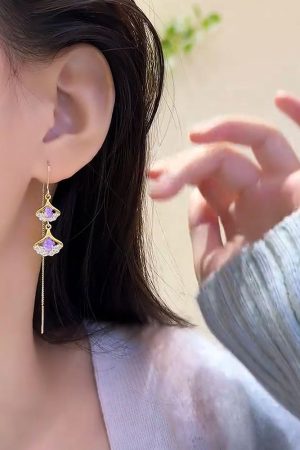 Ginkgo Leaf Amethyst Tassel Earrings for Women - Exquisite Versatile Design, Niche Luxury Jewelry, Trendy Accessories