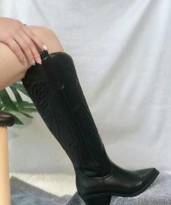 Girl Dressing Style, Ruffle Dress With Jeans - Disco Cowgirl Western Knee-High Boots