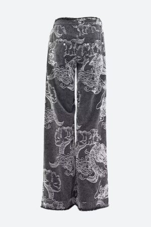 Girl In Dress Drawing, 2 Girls Drawing - Dragon Printed Jeans