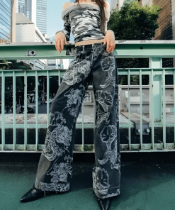 Girl In Dress Drawing, 2 Girls Drawing - Dragon Printed Jeans