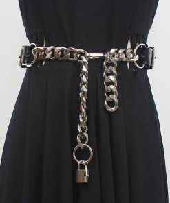 Girls Fit, Outfit For A Walk - Grunge Lock Faux Leather Chain Belt