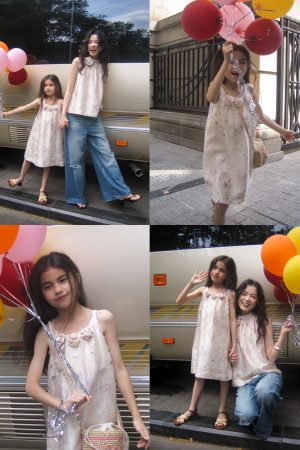 Girls' Glossy Jacquard Dress with 3D Handmade Floral Design and Wrinkled Print, Spaghetti Straps, Perfect for Special Occasions
