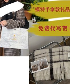 Girls' Plaid Scarf Shawl, Winter 2025 Versatile Thick Warm Two-in-One Accessory, Chic High-End Feel, White