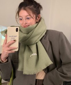 Girls' Winter Scarf 2025 - High-End Korean Style, Warm Versatile Shawl, Two-in-One Neck Warmer in Green