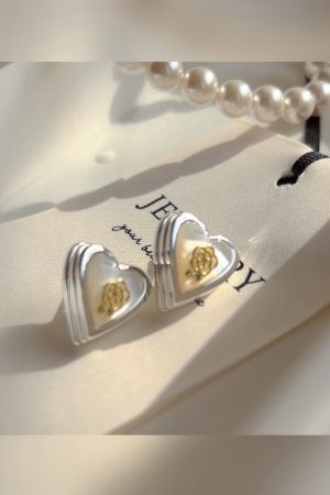Glossy Heart Cat's Eye Stone Camellia Flower Stud Earrings - Pure Silver Needle, Niche Design, Trendy Jewelry for Unique Style