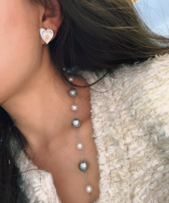 Glossy Heart Cat's Eye Stone Camellia Flower Stud Earrings - Pure Silver Needle, Niche Design, Trendy Jewelry for Unique Style