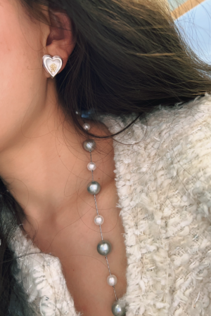 Glossy Heart Cat's Eye Stone Camellia Flower Stud Earrings - Pure Silver Needle, Niche Design, Trendy Jewelry for Unique Style